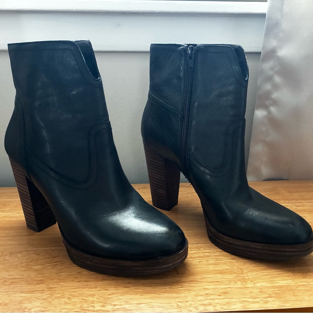 Lucky Brand Black Leather High Heel Ankle Boots